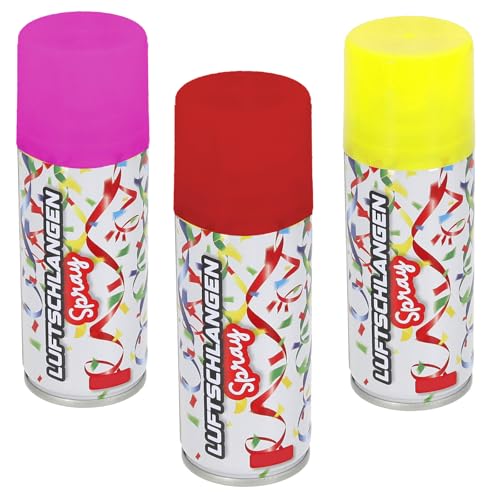 Lot de 3 serpentins en spray de 100 ml, jaune, rouge, rose, carnaval, fête, décoration, serpentins