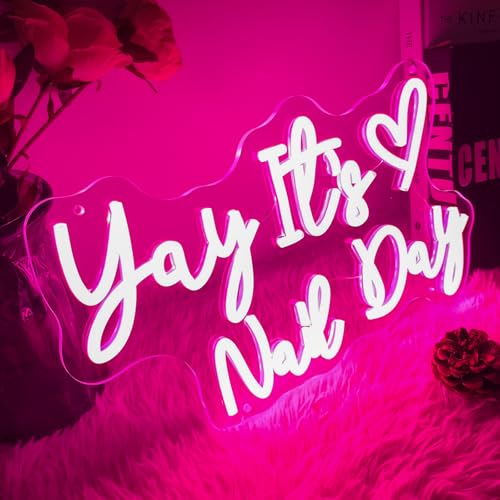 Image of Yay It's Nail Day Neon Sign For Spa Beauty Room Nail Brows Lashed Salon Studio LED Wall Art Decor For Business Stores Logo Barber Shops Led Indoor Custom Neon Lights 5V USB Powered Pink 40x23.6 CM