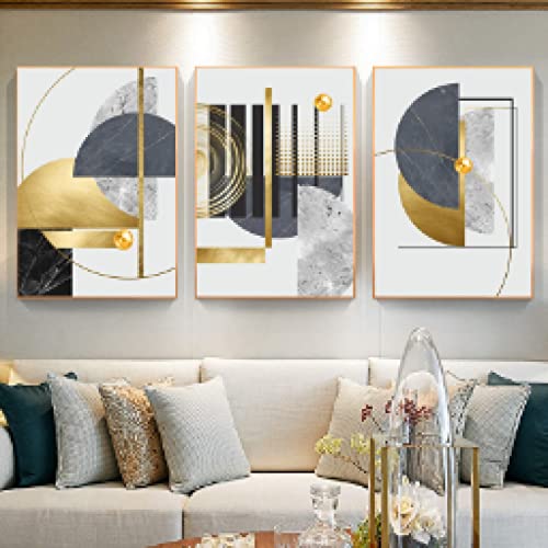 Toile abstraite géométrique de prestige avec reflets feuille d'or pour mur