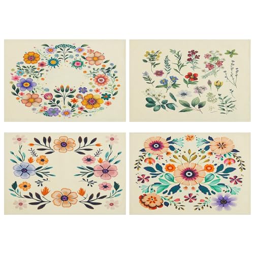 fanquare Sets de Table Sets de Table Plante Nordique Motif Floral Lot de 4, sous-Verres de Table en Coton et Lin, 45x30cm pour Restaurant Café Home
