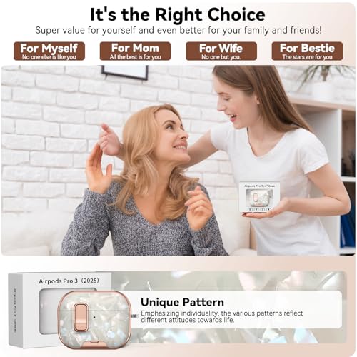 Image of for AirPods Pro 3 Case 2025 with Safety Lock-Beige Luxury Pearl | As Phone Stand, for Women Girly, with Keychain & Cleaner Kit,Two-Piece Design,Support Wireless Charging,Clear TPU+PC Material