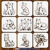 FINGERINSPIRE 9 Pz Stencil di Volpe con Pennello, 15x15cm Stencil di Volpe Che Corre Stenc...