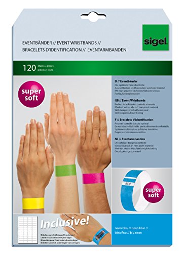 SIGEL EB211 Einlassbänder Super Soft, 120 Stück, neon blau, Festival Armbänder