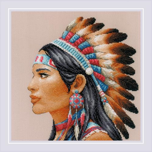 Image of RIOLIS - Amazing Women. America 2255, Native American Cross Stitch Kit 11 inch x 11 inch, Cross Stitch Kit for Beginners & Advanced, Crossstitching Kits Adult, Counted Stitching Kits, Embroidery Kit