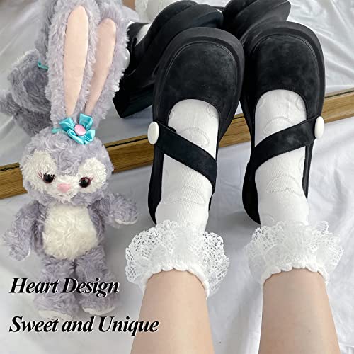 Bivolu Womens Crew Socks Lace Ruffle Frilly Cotton Cute Princess Dress Socks White Black Two Layers Lace Ankle Socks For Women Girls 6 Pack Size 5-9 #TOP1