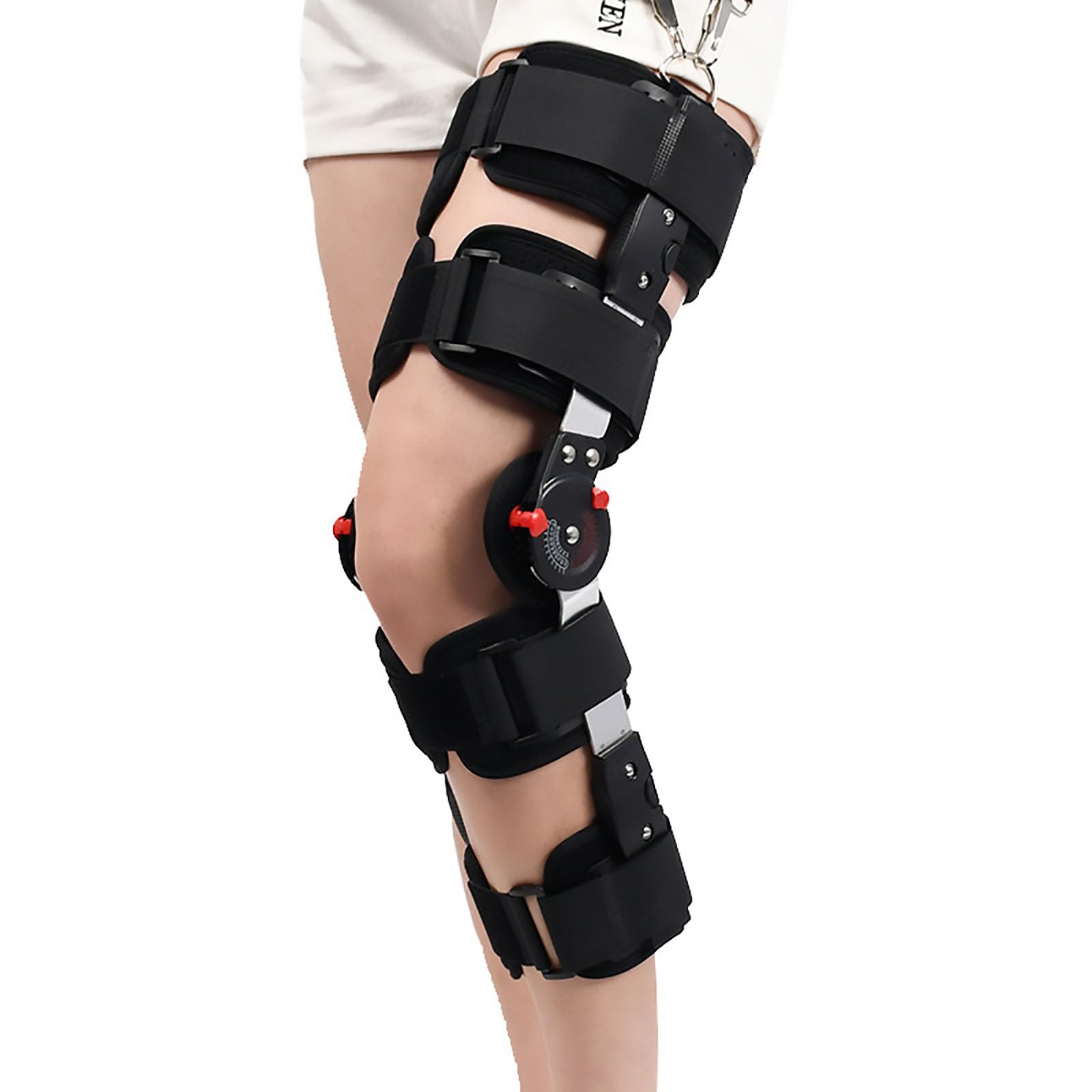 HAILM Inmovilizador Rodilla Negro con Estabilizadores Laterales y Correa, Rodillera Bisagras para Lesiones Dolor o Artritis, para Pierna Izquierda y Pierna Derecha, para Hombres y Mujeres