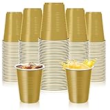 Dualshine 100 Pack Gold Plastic Cups 18 oz,Disposable Heavy Duty Drinking Cups for Party, Graduation Shot Cup for Wedding Birthday Beer Taste Serving Snack Sample Tastings Barbecues Picnic
