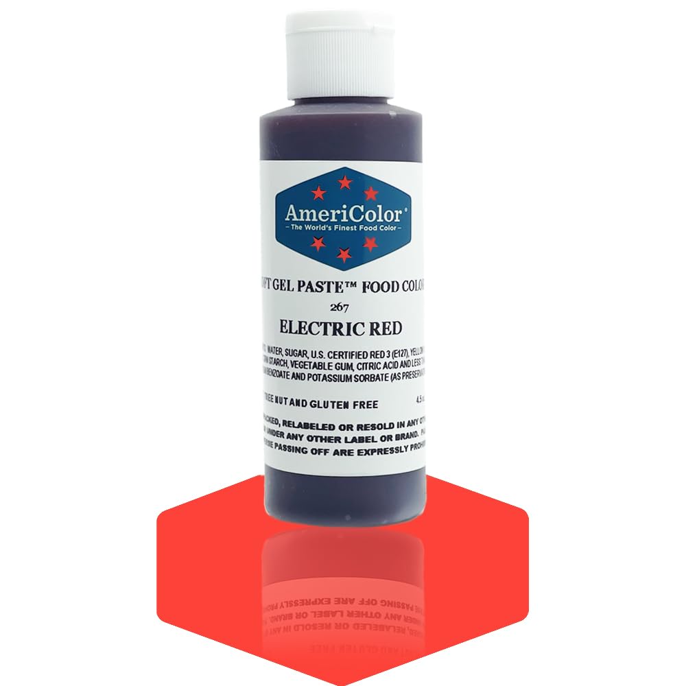 AmeriColor, Electric Red, 4.5 Ounce Bottle, Soft Gel Paste Food Color