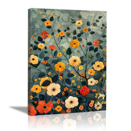 Tableau fleurs d'art moderne abstrait 40x60cm encadré
