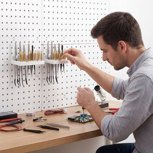 Novabright 2 Pcs Pegboard Bit Organizer Set 46 Hole Storage Screwdriver Drill Holder Tray 6 Stands for Tweezer 1/4" Hex Bit Adapter Storage Pegboard Organizer Accessories Toolbox, Tools Not Included