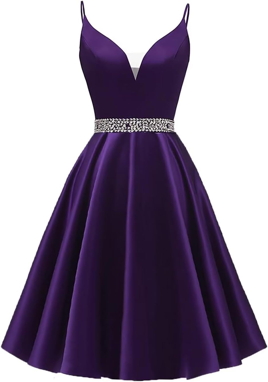 A-line Satin Prom Dresses Sleeveless for Women, Short V Neck Spaghetti Straps Homecoming Dresses Evening Dresses