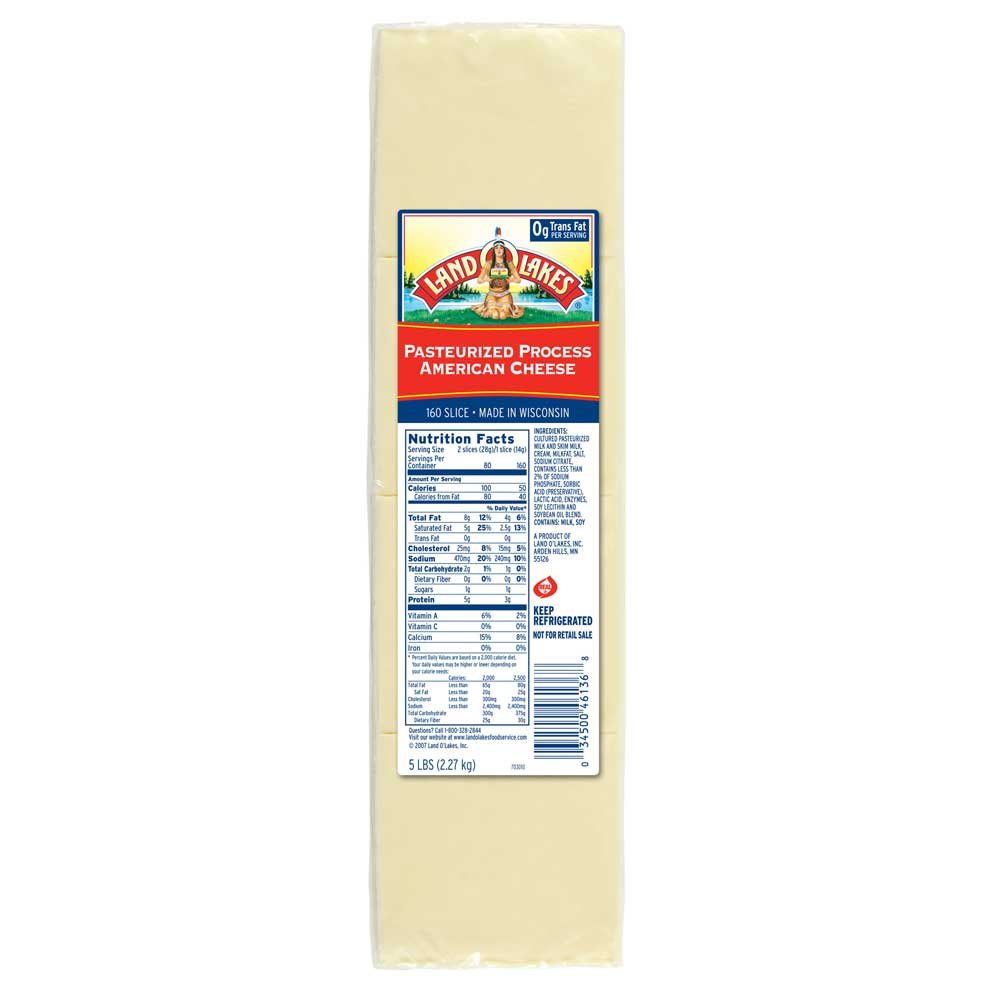 Land O Lakes White 160 Slice Processed American Cheese, 5 Pound -- 6 per case.