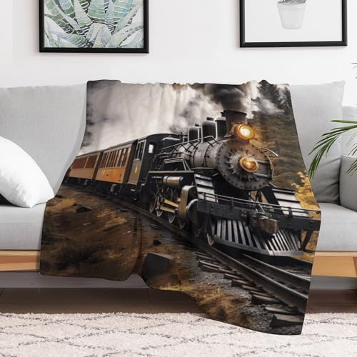 Couverture flanelle douce imprimé train lit douillet grand confort