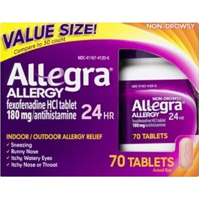 Allegra Adult 24 Hour Allergy Tablets, 180Mg, Noticeable Relief in 1 Hour, 70 Count