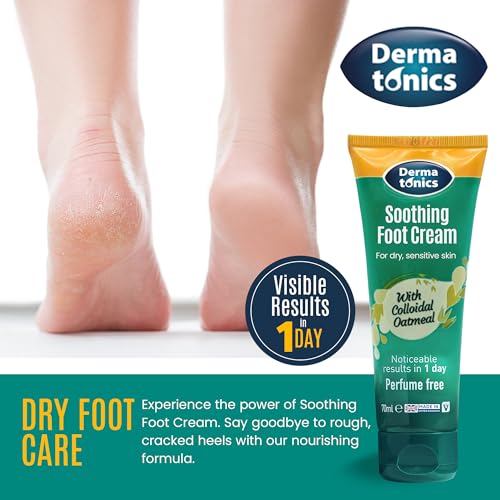 Dermatonics Soothing Foot Cream - 10% Urea w/Colloidal Oatmeal, Exfoliating & Softening Balm, Moisturizer for Dry, Cracked Heels & Rough Skin, Rehydrating for Feet, Elbows & Hands - 2.37 fl oz Tube