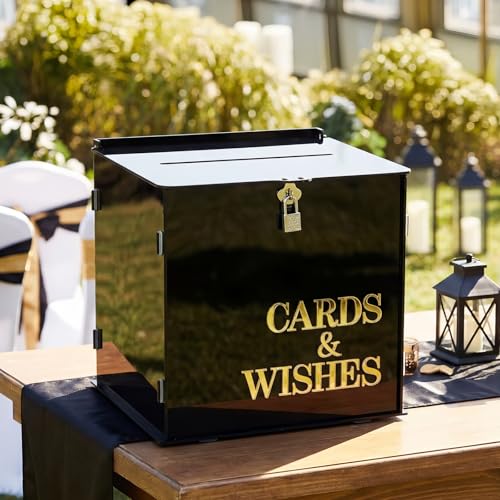 AerWo Black Wedding Card Box with Lock, Acrylic Gift Card Box for Party with 3D Letters, Large Wedding Card Boxes for Reception Elegant Wedding Memory Box Envelope Box for Graduation Birthday Decor by AerWo - Used condition - Image 8