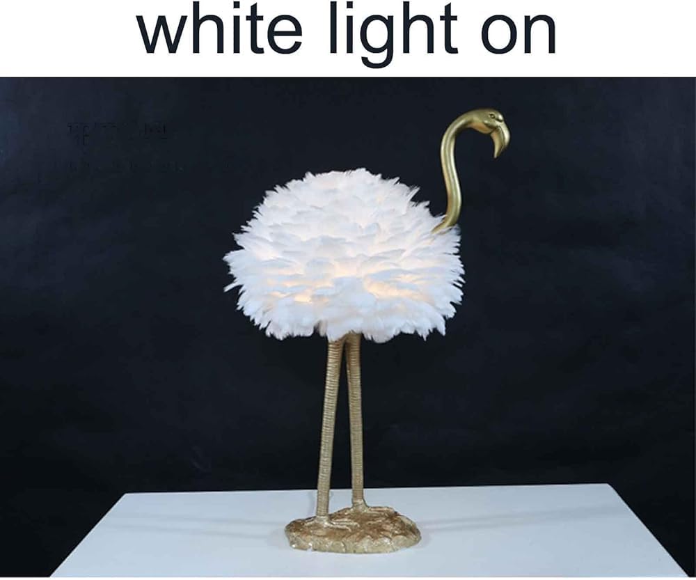 Lampadaire Plume D'autruche Avec Ampoule LED 3 Couleurs - Interrupteur Au Pied, Corps Doré - Pour Salon, Chambre, Bureau