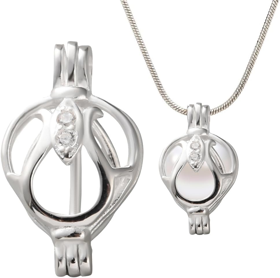 Sterling Silver Bead Cage Pendants Crystal Necklace Holder Hollow Charm Openable Bead Cage Crafting Charms for DIY Necklace Jewelry Making