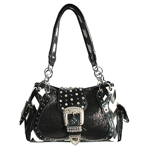 Rhinestone Buckle Zebra Pattern Purse (Black) - Main Image