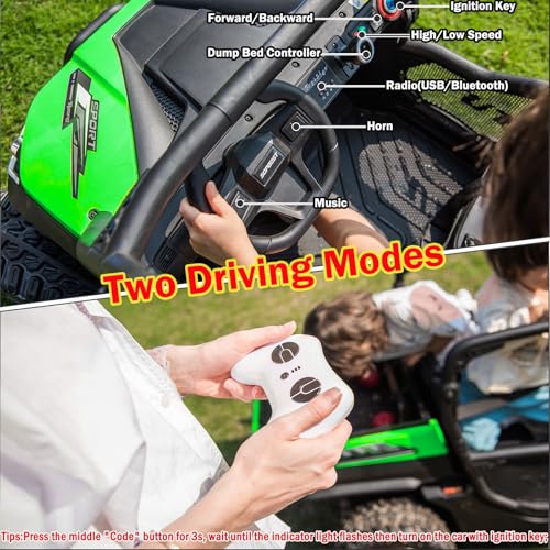 Image of NEWQIDA 2 Seater Kids UTV 24V Ride on Toy for Kids 3-8 Side by Side, Green