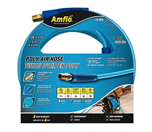 Image of Plews & Edelmann Amflo 12-25E Polyurethane Air Hose - Non-marring, Smooth Finish, Easy to carry, Lightweight, Cold Weather Flexible, Great Indoors or Out, 1 /4 inch X 25', Blue, 25 ft
