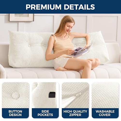 Wedge Pillow Headboard Queen, Triangular Headboard Pillow, Wedge Headboard Pillow for Bed Sofa, Daybed Pillows for Sitting up, Reading or Working with Removable Cover, Beige