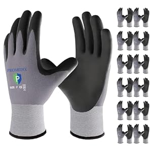 PROMEDIX P Nitrile Coated Work Gloves,12Pairs Safety Work Gloves Men,EN388-4131,Seamless Knit Nylon&spandex Gloves with Grip