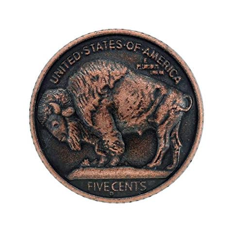 Bezelry 12 Pieces Buffalo Coin Style Metal Shank Buttons. 21mm (13/16 inch) (Antique Copper) Cover