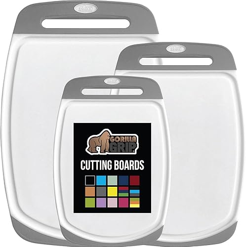 Miniatura 160 de Gorilla Grip - Tabla de cortar extragrande, mango de fácil agarre, surcos para jugos, antideslizante y gruesa. Apta para lavavajillas, no porosa