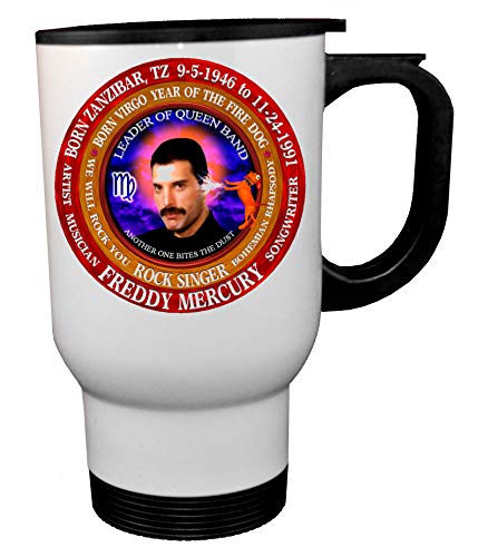 ValxArt Freddy Mercury 70's Singer, Astrology Virgo Zodiac Fire Dog, Stainless Steel WH Travel Mug With Lid,