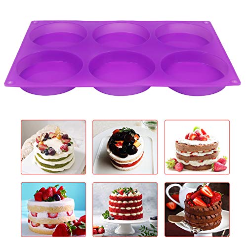 6-Cavity Large Cake Molds Silicone Round Disc Resin Coaster Mold Non-Stick Baking Molds, Mousse Cake Pan, French Dessert, Candy, Soap (Purple) - Thumbnail 3