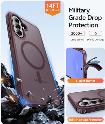 Image of Elzzi Magnetic Cover for Samsung A37 Case [MIL-Grade Drop Tested & Compatible with MagSafe] Translucent Matte TPU + Hard PC Back Cover, Anti-Scratch Shockproof Phone Case (Wine)