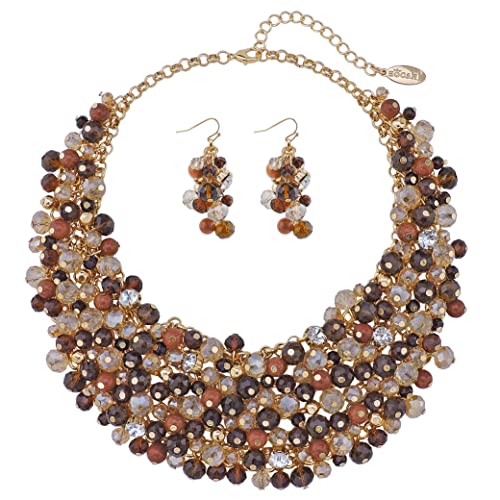 Bocar Fashion Crystal Chunky Collar Statement Necklace Earring Set for Women Gift (NK-10260)