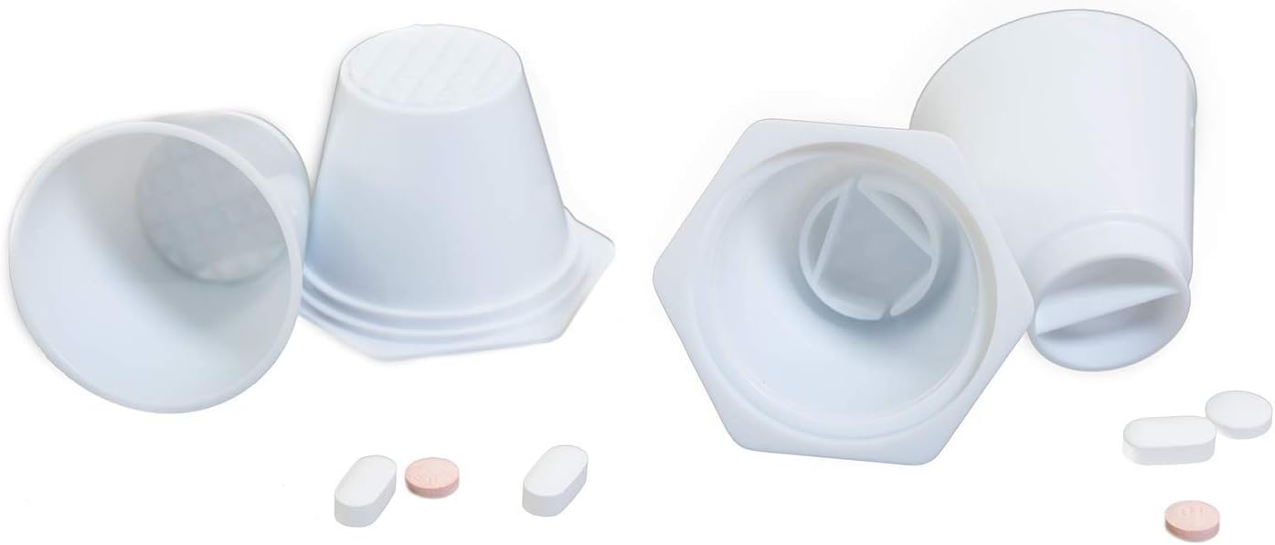 Pill Crusher, Grinder, Cutter/Splitter Cups by MegaPill for Tablets & Small Pills (2 Pack) |Option to add Liquid, Shake, and Drink. Easy to Use!