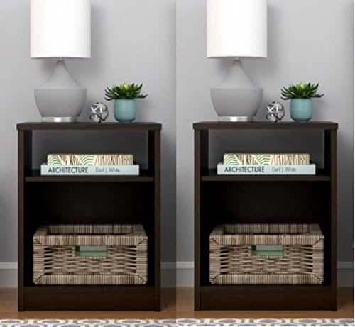 Set of 2 Nightstand with Open Shelf MDF End Tables Pair Bedroom Table Furniture - Expresso