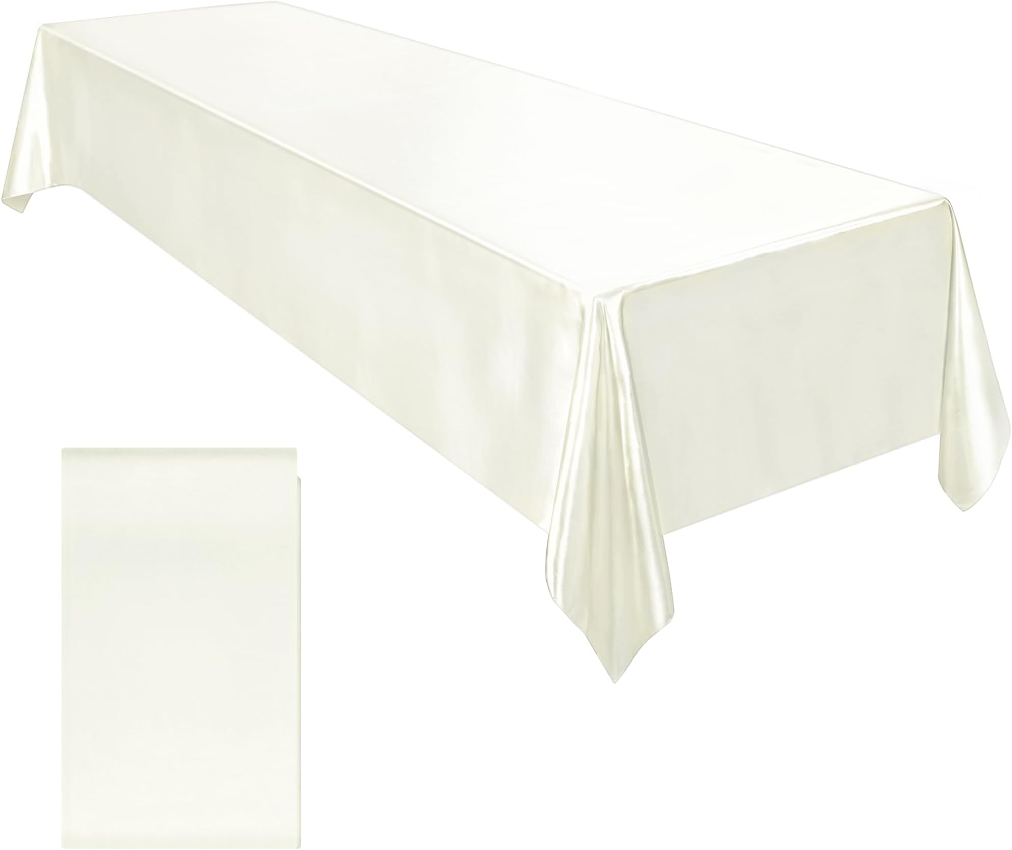 Ruisita Satin Party Tablecloth Table Cover 58 x 102 Inches Wedding Rectangle Bright Silk Tablecloth Table Cover Smooth Fabric Tables Decor for Wedding Banquet Decoration, Ivory