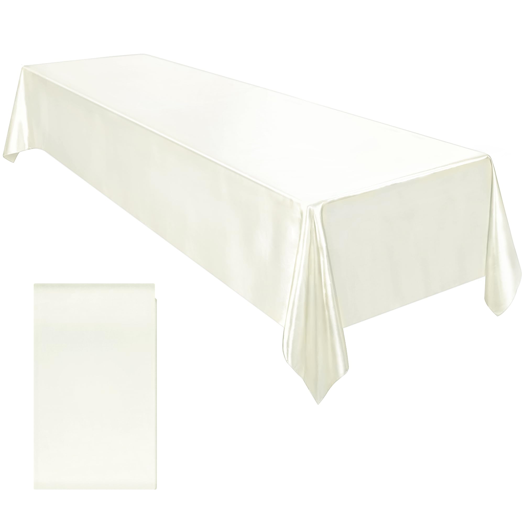 Ruisita Satin Party Tablecloth Table Cover 58 x 102 Inches Wedding Rectangle Bright Silk Tablecloth Table Cover Smooth Fabric Tables Decor for Wedding Banquet Decoration, Ivory