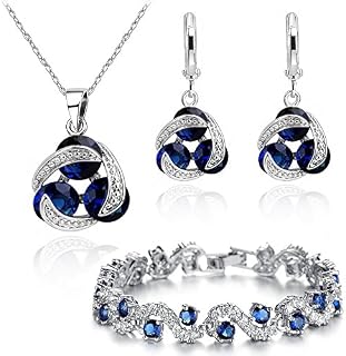Crystalline Azuria Women 18ct White Gold Plated Blue Simulated Sapphire Zirconia Crystals Jewellery Set Pendant Necklace 17.7 inches Earrings Bracelet