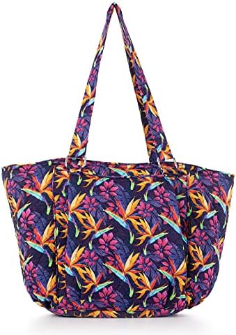 Women Signature Cotton Tote Handbag Medium Size Shoulder Bag Quilted Teacher Work Tote Bag (purple)