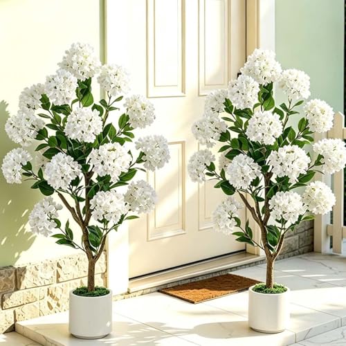 Inweder Artificial Flower Tree for Porch: 3.6ft White Crape Myrtle 2Pcs