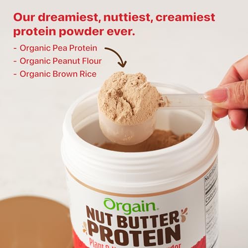 Image of Orgain X Justin's 20g Protein Powder, Chocolate Peanut Butter, 1.17lb | Organic plant based nut butter protein, 1g sugar, gluten free, no dairy or soy ingredients, no artificial flavors