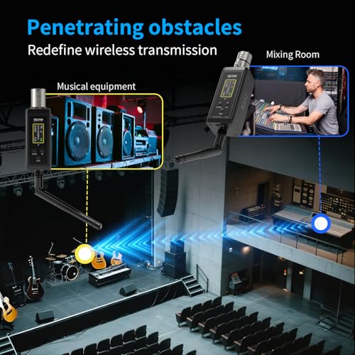 Transmisor inalámbrico UHF XLR con 1 transmisor y 4 receptores, antenas duales, 902-927MHz, rango de 500 pies, 50 canales, Auto-Scan, adaptador inalámbrico para micrófono dinámico miniatura 4