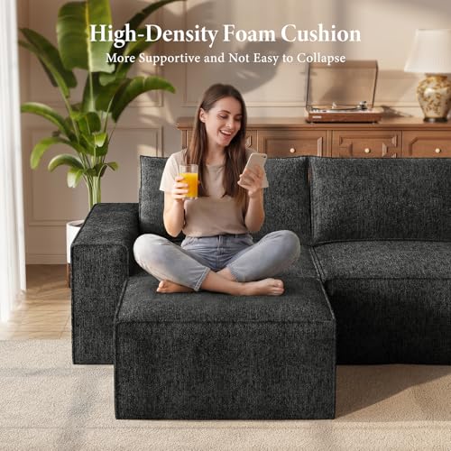 Image of Vesgantti 114 inch Boneless Modular Sectional Sofa, Modern U Shaped 5 Seater Couch with 2 Ottoman & Deep Seat, Convertible Chenille Cloud Couches for Living Room, No Assembly Required, Black