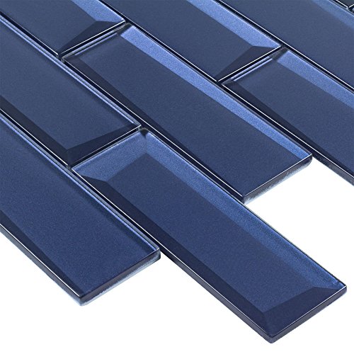Modern 2X6 Faceted Beveled Subway Blue Glossy Metallic Glass Mosaic Tile Kitchen Backsplash Bathroom Mto0156 #TOP1