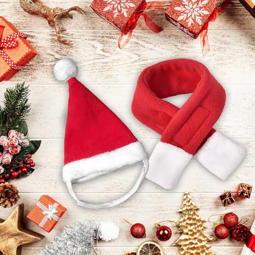 Katzen Weihnachtsmütze Und Schal, Katzen Mütze Deko Weihnachts Outfit, Weihnachten Kleidung Für Klein Katze, Weihnachtsmann-Mütze, Schal, Weihnachtskostüm Für Katze,Katzenbekleidung
