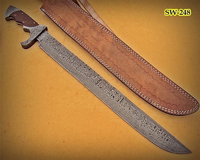 SW-02 Handmade Damascus Steel 23 Inches Sword - Beautiful Jute Brown Micarta Handle