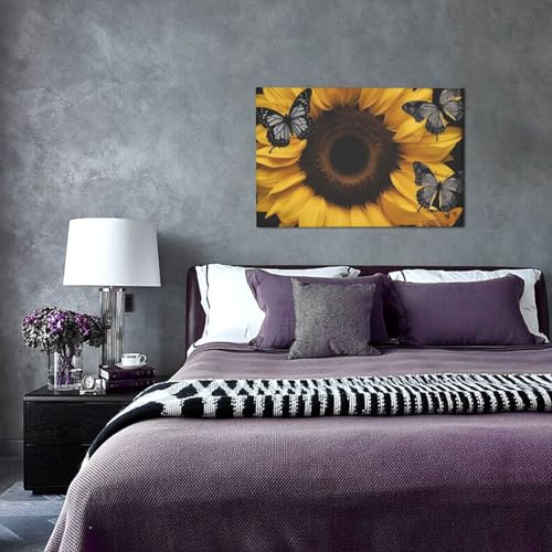 Toile papillon et tournesol prête à être accrochée pour mur vide - 4