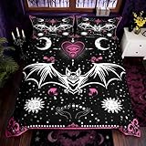 Bat Duvet Cover Set King Size Sun Moon Starry Galaxy Bedding Set Gothic Style Wild Animals Comforter Cover for Kids Boys Girls Teens Bedroom Decor Pink Floral Exotic Black White Quilt Cover 3Pcs