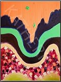 Green Moon – Original Painting, Oil on Canvas, Modern, Abstract, Bright – Large, 30”x40” – Fine Art...