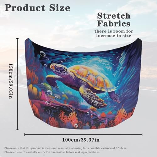 Image of Turtle Print Car Hood Cover Easy to Install Car Hood Cover Protector Elastic Fabrics Can be Washed Stretch Polyester Fabric Cover Personalized Suitable for Cars
